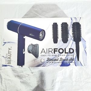 AIRFOLD Ionic Foldable Hai Dryer / Blowout Brush Set with 3 Detachable Heads